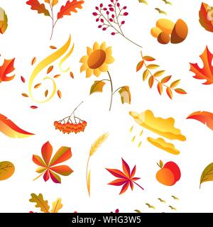 Seamless pattern with stylized autumn items. Stock Vector