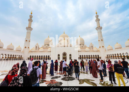 ABU DHABI, UAE - FEBRUARY 28, 2019: Sheikh Zayed Grand Mosque is the largest mosque of UAE, located in Abu Dhabi the capital city of the United Arab E Stock Photo