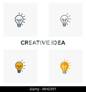 Creative Idea icon set. Four elements in diferent styles from design ui and ux icons collection. Creative creative idea icons filled, outline, colored Stock Vector