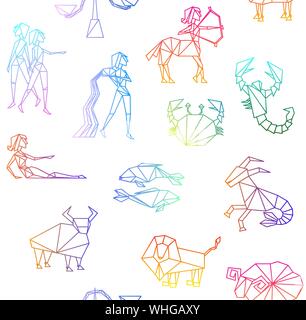 Zodiac signs line art seamless pattern. Stock Vector