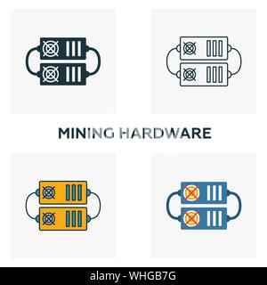 Mining Hardware icon set. Four elements in diferent styles from crypto currency icons collection. Creative mining hardware icons filled, outline Stock Vector