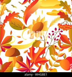 Seamless pattern with stylized autumn items. Stock Vector