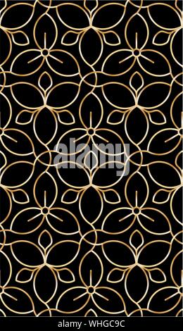 Golden wire seamless flower pattern Stock Vector