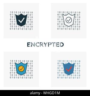 Encrypted icon set. Four elements in diferent styles from crypto currency icons collection. Creative encrypted icons filled, outline, colored and flat Stock Vector