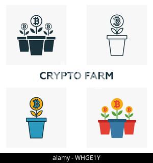 Crypto Farm icon set. Four elements in diferent styles from crypto currency icons collection. Creative crypto farm icons filled, outline, colored and Stock Vector