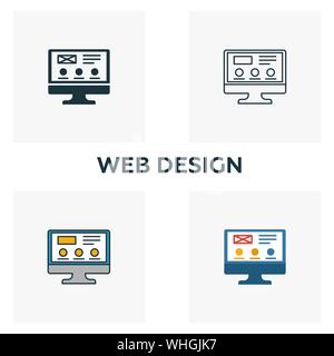 Web Design icon set. Four elements in diferent styles from design ui and ux icons collection. Creative web design icons filled, outline, colored and Stock Vector