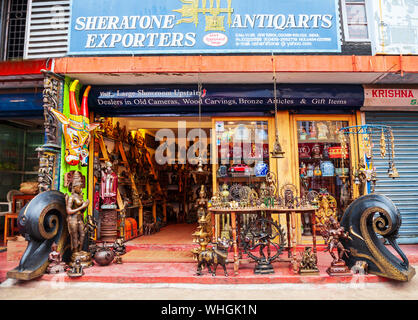 COCHIN, INDIA - MARCH 14, 2012: Souvenir shop at the market street in Fort Kochi in Cochin city, India Stock Photo