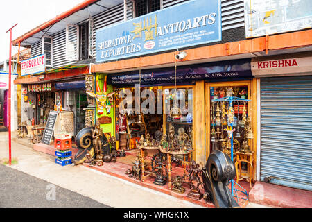 COCHIN, INDIA - MARCH 14, 2012: Market street with souvenir and spice shops in Fort Kochi in Cochin city, India Stock Photo