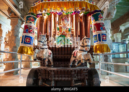 MADURAI, INDIA - MARCH 23, 2012: Chariot inside Meenakshi Temple, a historic hindu temple in Madurai city in Tamil Nadu in India Stock Photo