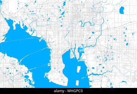 Rich detailed vector area map of Tampa, Florida, U.S.A.. Map template for home decor. Stock Vector
