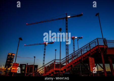 Köln Deutz, construction site, construction cranes, stairs to the Cologne trade fair, Germany Stock Photo