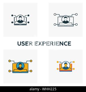 User Experience icon set. Four elements in diferent styles from design ui and ux icons collection. Creative user experience icons filled, outline Stock Vector