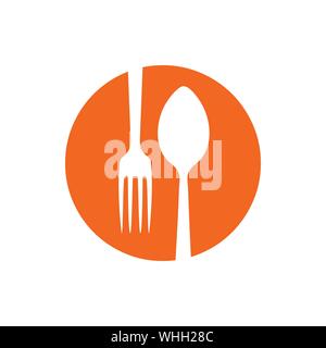 Spork Negative Spoon and Fork Restaurant Circle Vector Icon Symbol Graphic Logo Design Template Stock Vector