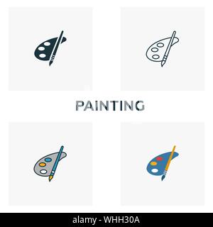 Painting icon set. Four elements in diferent styles from design ui and ux icons collection. Creative painting icons filled, outline, colored and flat Stock Vector