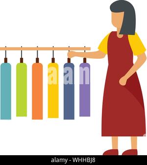 Woman sell tshirt hanger icon. Flat illustration of woman sell tshirt hanger vector icon for web design Stock Vector