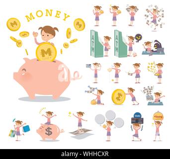A set of girl with concerning money and economy.There are also actions on success and failure.It's vector art so it's easy to edit. Stock Vector