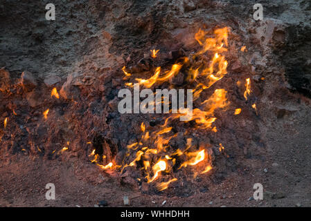 Natural gas burning from the ground in Azerbaijan Stock Photo