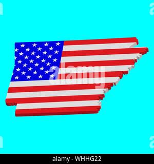 3D Map of the U.S. state of Arkansas with American Flag.Vector illustration eps10 Stock Vector
