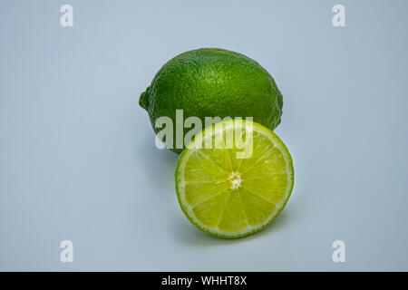 Limes isolated on white background for border design with copy space for text Stock Photo