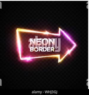 Neon arrow pointer on dark transparent background. Stock Vector