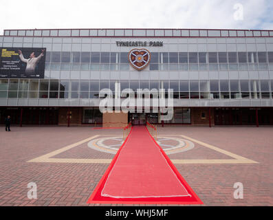 Red carpet entrance, Heart of Midlothian Football Club, Tynecastle stadium, for Edinburgh International Festival opening event 2019, Scotland, UK Stock Photo