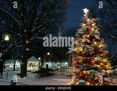 Lighted Christmas tree on the Keene, New Hampshire town green Stock Photo