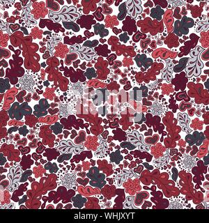 seamless pattern flower and leaf in wine-colored Stock Vector