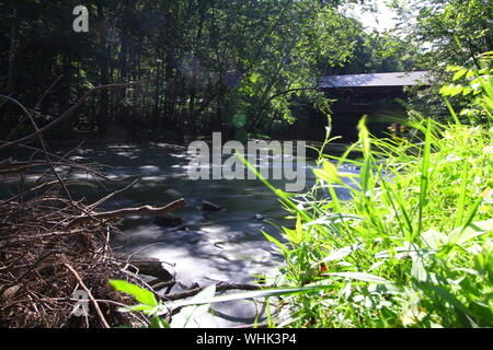 Mohican River and Covered Bridge, Mohican State Park, Ohio Stock Photo