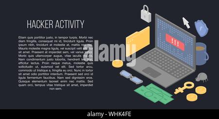Hacker activity concept banner, isometric style Stock Vector