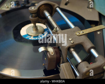 Close up of a commercial record player  at a radio station Stock Photo