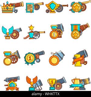 Artillery reward icons set, cartoon style Stock Vector