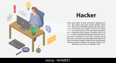 Hacker concept banner, isometric style Stock Vector