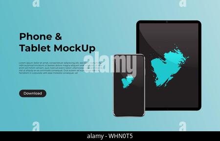 Realistic smartphone and tablet front view mock up. Website template for application user interface presentation and user experience. Stock Vector