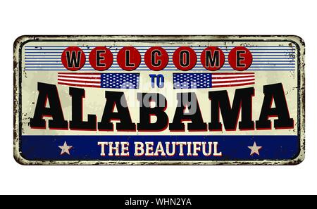 Welcome to Alabama vintage rusty metal sign on a white background, vector illustration Stock Vector