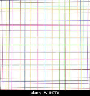 Random grid, mesh of colorful lines. Asymmetric pattern of intersecting, crossing, irregular stripes Stock Vector