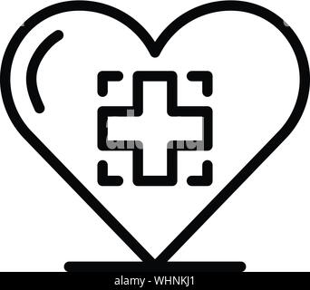 Medical cross in the heart icon, outline style Stock Vector