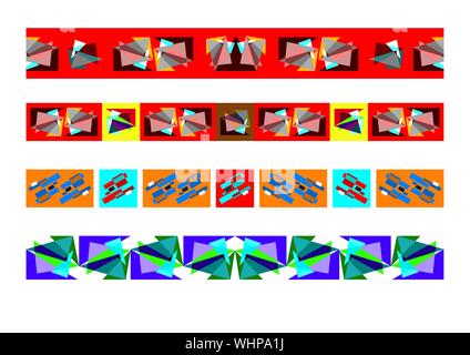 Frieze border patterns, Abstract colorful geometric ornate decor. Stock Vector