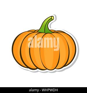 Orange pumpkin. Sticker isolated on white background. Vector illustration. Stock Vector