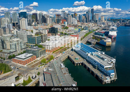 Aerial footage of the Seattle Skyline Stock Photo