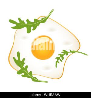 Fried eggs with arugula, isolated on white background. Vector illustration. Stock Vector