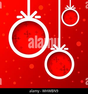 Abstract christmas ball cutted from paper on red with snowflakes background. Vector eps10 illustration Stock Vector