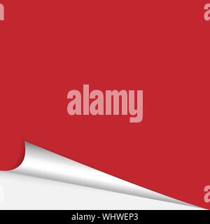 Page curl with shadow on blank sheet of paper. Red paper sticker. Element for advertising and promotional message isolated on white background. Vector Stock Vector