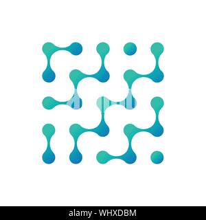 Abstract geometric molecule fluid maze labyrinth logo design. Vector illustration isolated Stock Vector