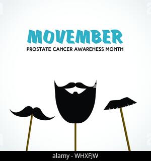 Movember. Prostate cancer awareness month. Vector card with mustache props Stock Vector