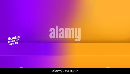 Vector,Empty purple gredient to orange yellow color 3d studio table room background ,product display with copy space for display of content design.Ban Stock Vector