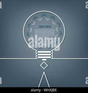 Together concept. Business people icon handshake with gear shape in light bulb as a social community group symbol or business concept the same goal wo Stock Vector