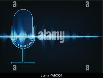 Abstract icon microphone on digital sound wave background. Stock Vector