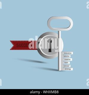 a key with words innovation,solution,creative,team,concept,strategy. business concept Stock Vector