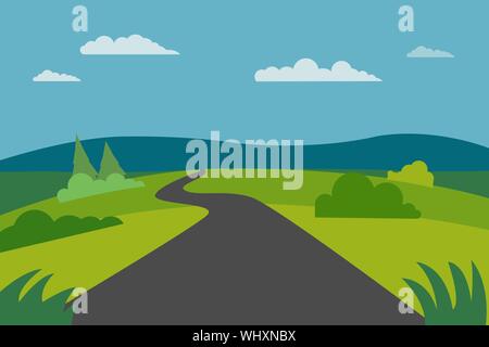 Rural nature scene with street.path road with nature background.Road to nature sky background Stock Vector