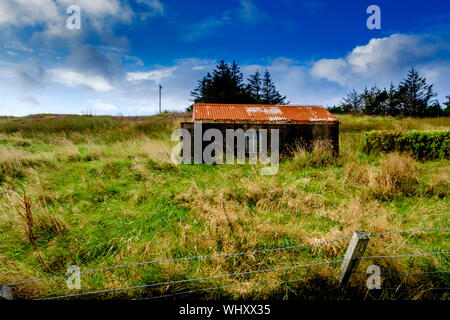 A ruined bothy in Lower Bayble, Point, near Stornoway on the island of Lewis, Outer Hebrides, Scotland Stock Photo